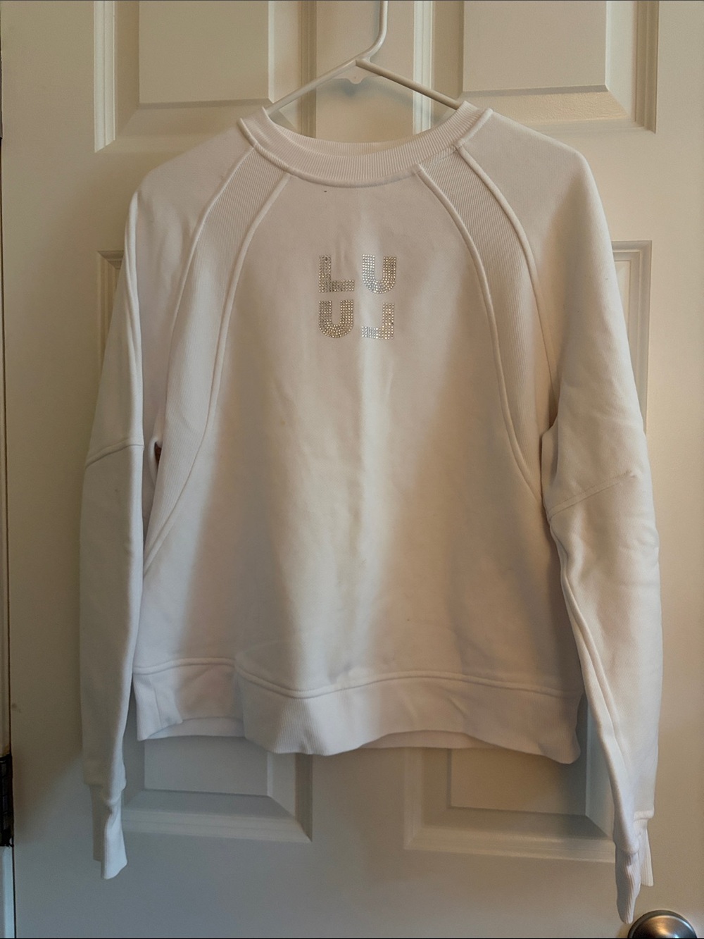 lululemon Scuba White Crewneck Sweatshirt with Rhinestone Logo